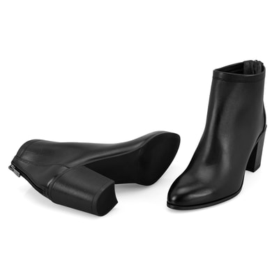 Nillie Siyah Kadın Fermuarlı Topuklu Deri Bot