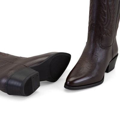 Noa Kahve Kadın Desenli Deri Kovboy Çizmesi