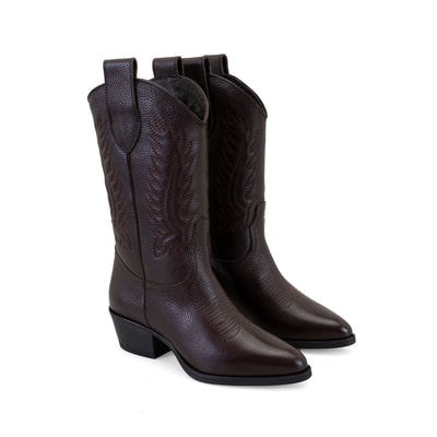 Noa Kahve Kadın Desenli Deri Kovboy Çizmesi