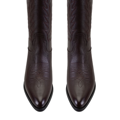 Noa Kahve Kadın Desenli Deri Kovboy Çizmesi