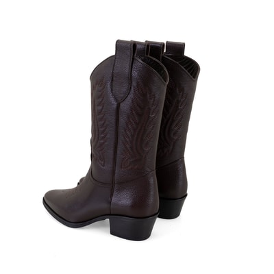 Noa Kahve Kadın Desenli Deri Kovboy Çizmesi