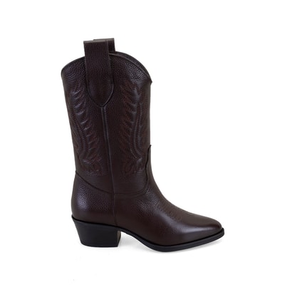 Noa Kahve Kadın Desenli Deri Kovboy Çizmesi