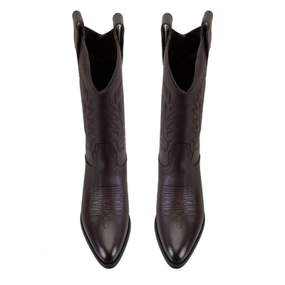 Noa Kahve Kadın Desenli Deri Kovboy Çizmesi