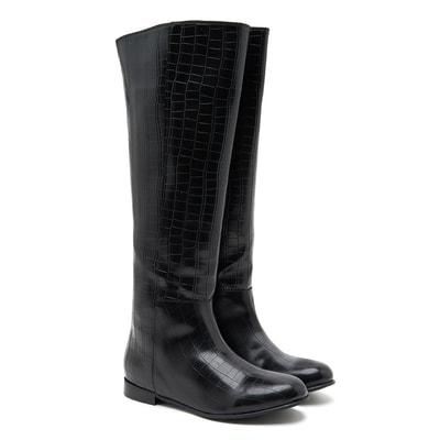 Ole Siyah Kadın Kroko Baskılı Çizme