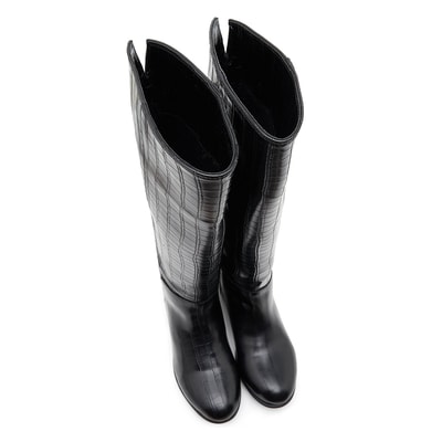 Ole Siyah Kadın Kroko Baskılı Çizme