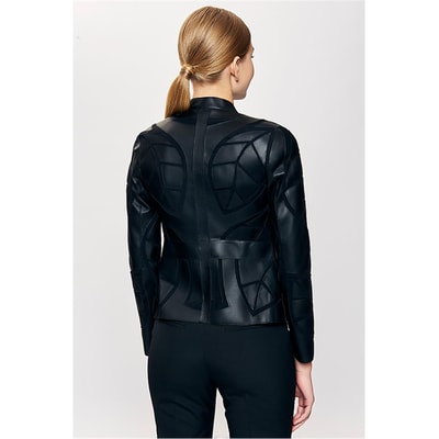 Origa Kadın Yaprak Panelli Deri Ceket