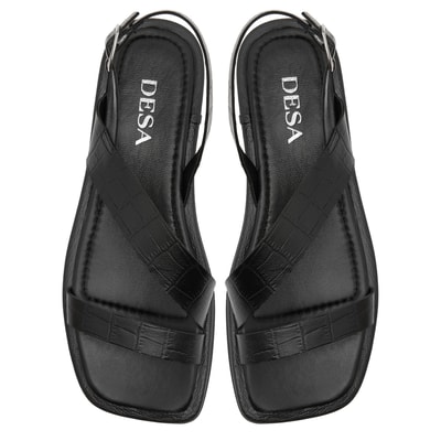 Ornella Siyah Kadın Kroko Baskılı Deri Sandalet