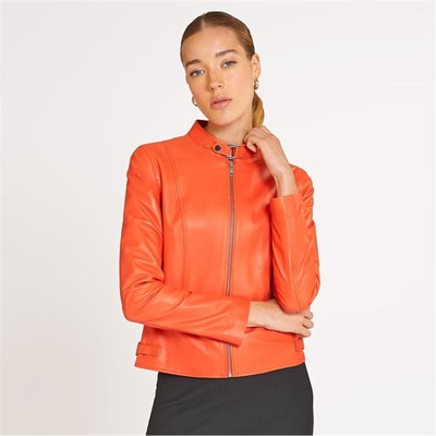Paride Turuncu Kadın Deri Ceket