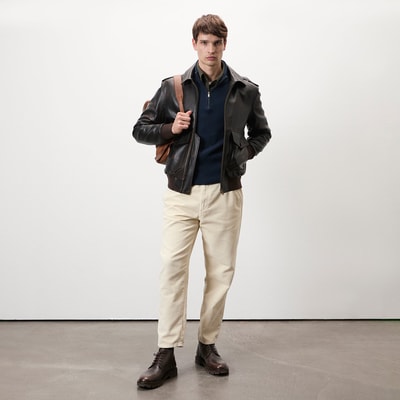 Piero Koyu Gri Erkek Deri Bomber Ceket