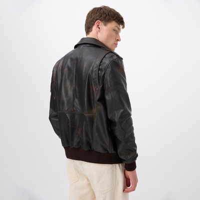 Piero Koyu Kahve Erkek Vintage Deri Biker Ceket