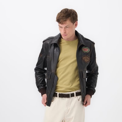 Piero Koyu Kahve Erkek Vintage Deri Biker Ceket