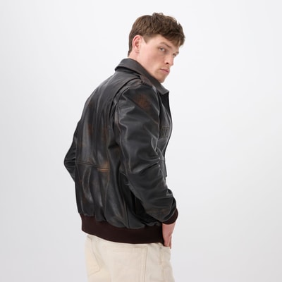 Piero Koyu Kahve Erkek Vintage Deri Biker Ceket