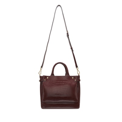 Plante Bordo Kadın Kroko Baskılı Deri El Çantası