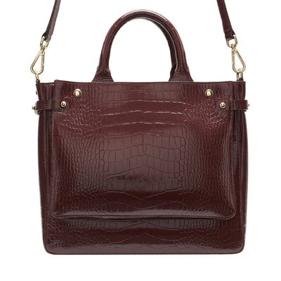 Plante Bordo Kadın Kroko Baskılı Deri El Çantası