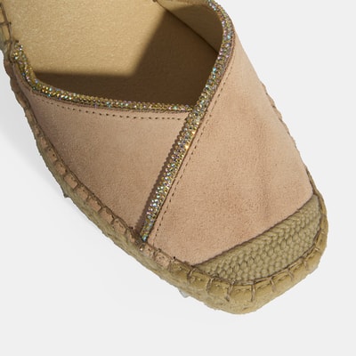 Pudra Kadın Toka Aksesuarlı Taş Detaylı Dolgu Topuklu Süet Espadril