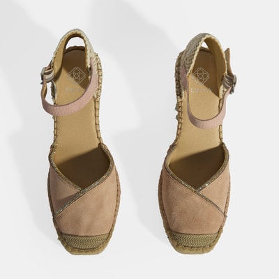 Pudra Kadın Toka Aksesuarlı Taş Detaylı Dolgu Topuklu Süet Espadril