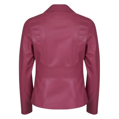 Rania Fuşya Kadın Vintage Deri Biker Ceket