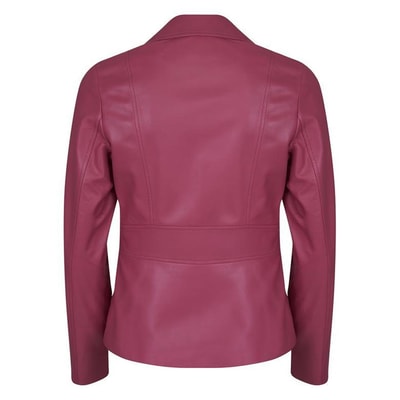 Rania Fuşya Kadın Vintage Deri Biker Ceket