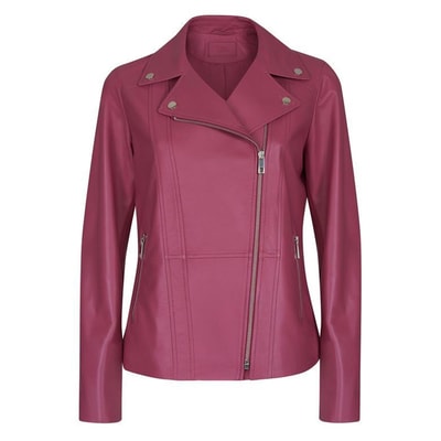 Rania Fuşya Kadın Vintage Deri Biker Ceket