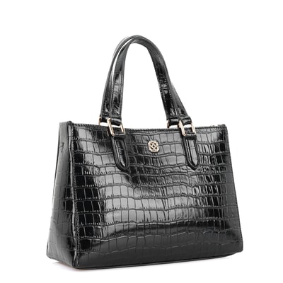 Rieka Siyah Kadın Kroko Baskılı Deri El Çantası