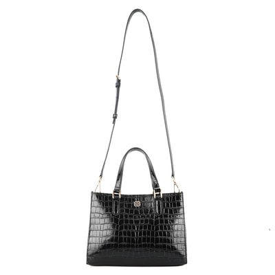 Rieka Siyah Kadın Kroko Baskılı Deri El Çantası