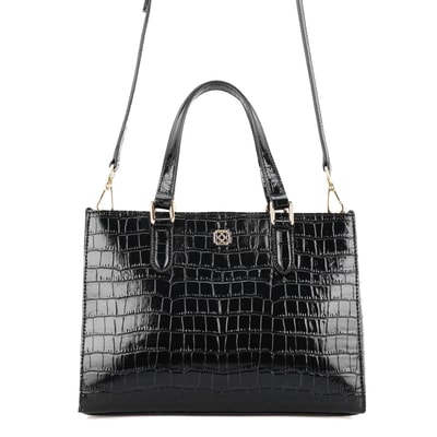 Rieka Siyah Kadın Kroko Baskılı Deri El Çantası