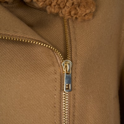 Rigella Kahve Yakası Kürklü Kadın Biker Ceket