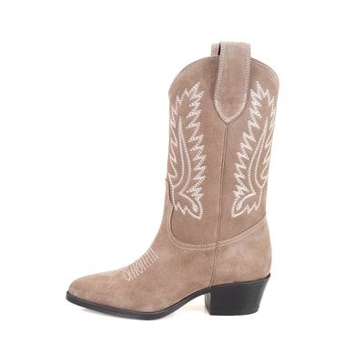 Rio Bej Kadın Desenli Süet Deri Kovboy Çizmesi