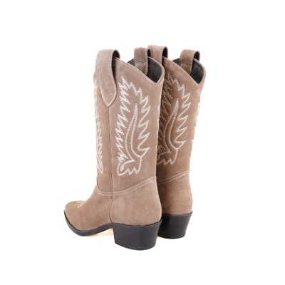 Rio Bej Kadın Desenli Süet Deri Kovboy Çizmesi
