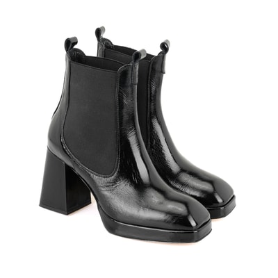 Rosemary Siyah Kadın Lastikli Topuklu Deri Bot