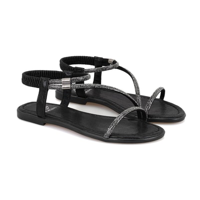 Rosmen Siyah Kadın Parlak Taş Detaylı Sandalet