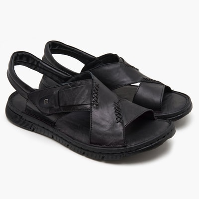 Sabu Siyah Erkek Deri Sandalet