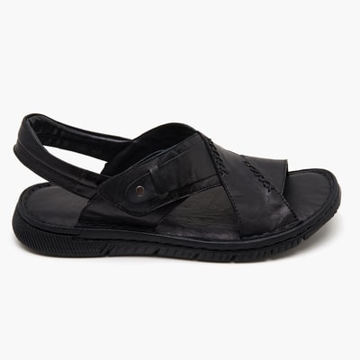 Sabu Siyah Erkek Deri Sandalet