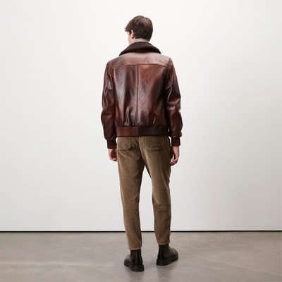 Safira Kahve Erkek Kürk Yakalı Deri Ceket