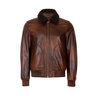 Safira Kahve Erkek Kürk Yakalı Deri Ceket