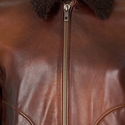 Safira Kahve Erkek Kürk Yakalı Deri Ceket