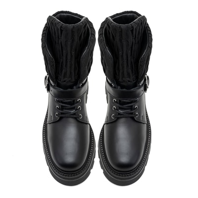 Sanda Siyah Kadın Kapitone Detaylı Deri Bot