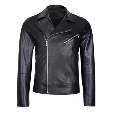 Santo Siyah Erkek Deri Biker Ceket