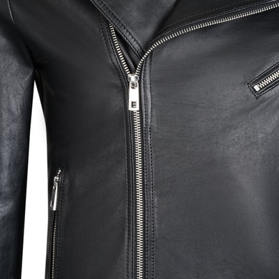 Santo Siyah Erkek Deri Biker Ceket