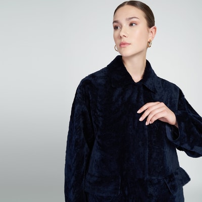 Sarah Mavi Kadın Kürk Kaban