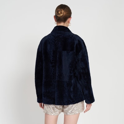 Sarah Mavi Kadın Kürk Kaban