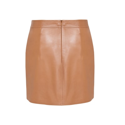 Sarı Ginata Kadın Deri Kısa Etek