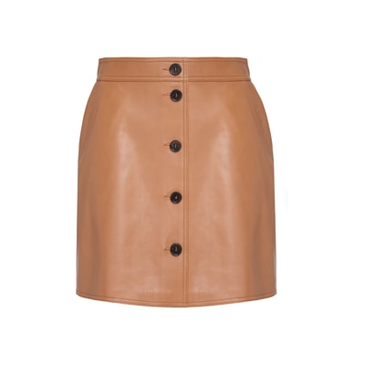 Sarı Ginata Kadın Deri Kısa Etek