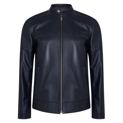 Selino Lacivert Erkek Kapüşonlü Deri Mont