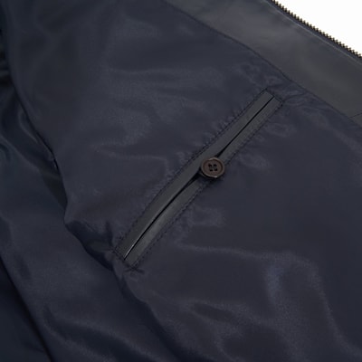 Selino Lacivert Erkek Kapüşonlü Deri Mont