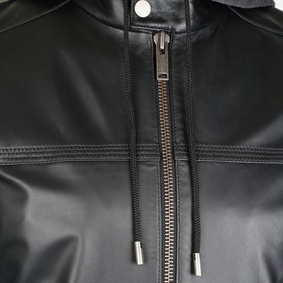 Selino Siyah Erkek Kapüşonlü Deri Mont