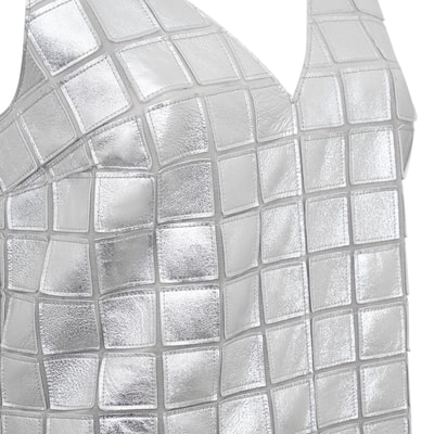 Selvaggia Gümüş Kadın Panelli Deri Elbise