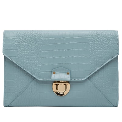 Sharon Mavi Kadın Kroko Baskılı Deri Portföy Çanta