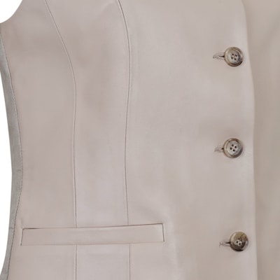 Siena Bej Kadın Deri Keten Yelek/Bluz