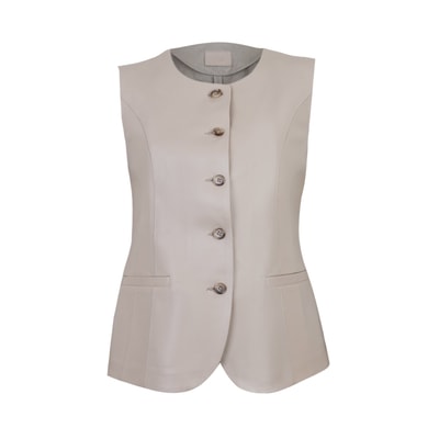 Siena Bej Kadın Deri Keten Yelek/Bluz